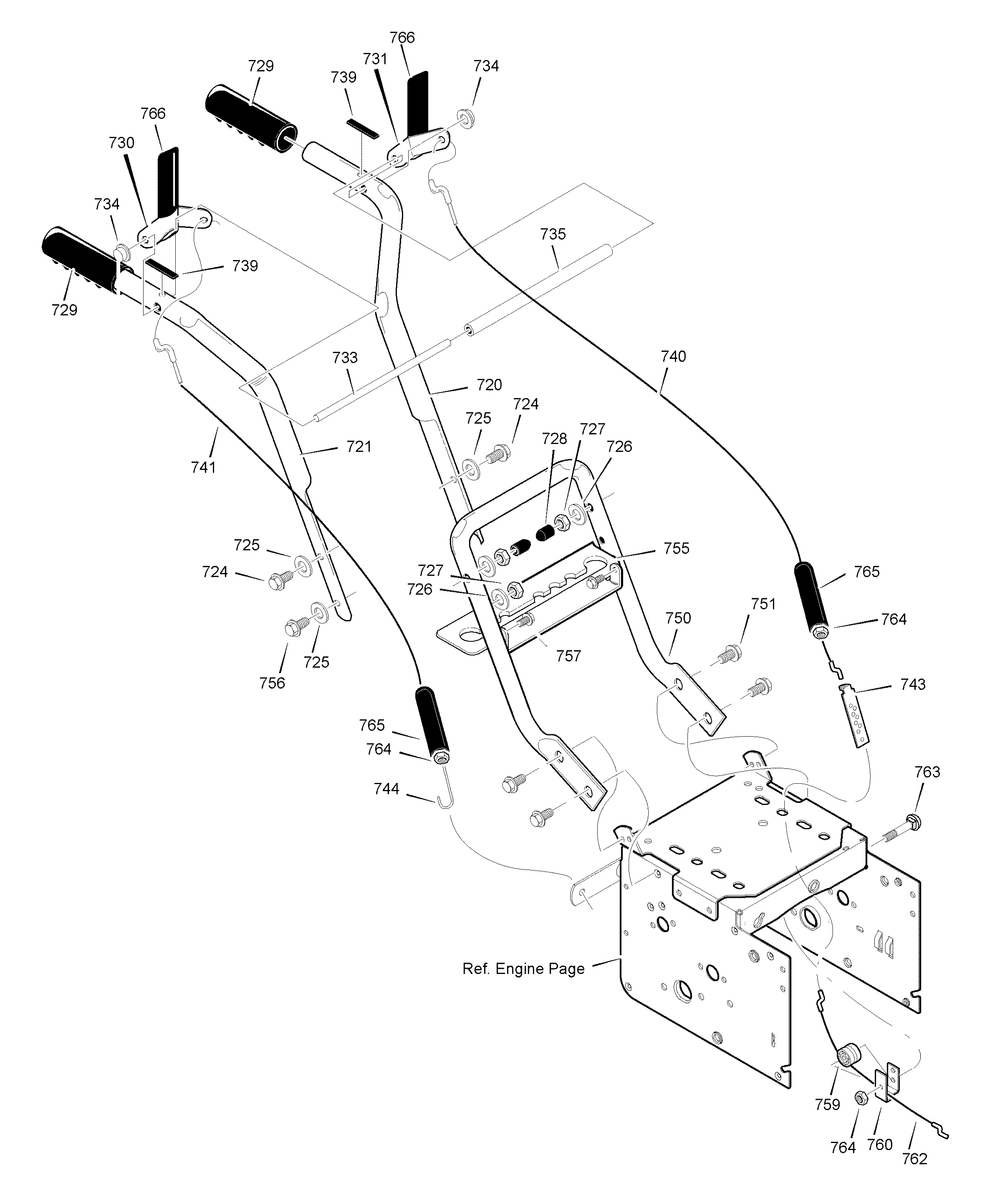 Handle Assembly Diagram and Parts List for 624555X110B-SN624 2006 Briggs and Stratton Snow Blower
